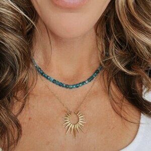 Waterproof Gold Sun Pendant Necklace Celestial Layering Necklace Non-Tarnish